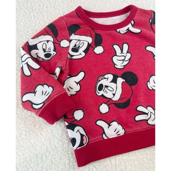 DISNEY • Red/White Mickey Mouse Christmas Holiday Crewneck Sweatshirt - Picture 6 of 10